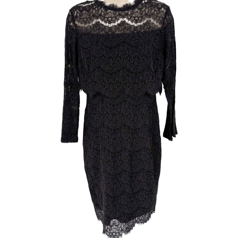 Marina David's Bridal Black Lace Popover Sheath Dress Long Sleeve Size 6 NEW